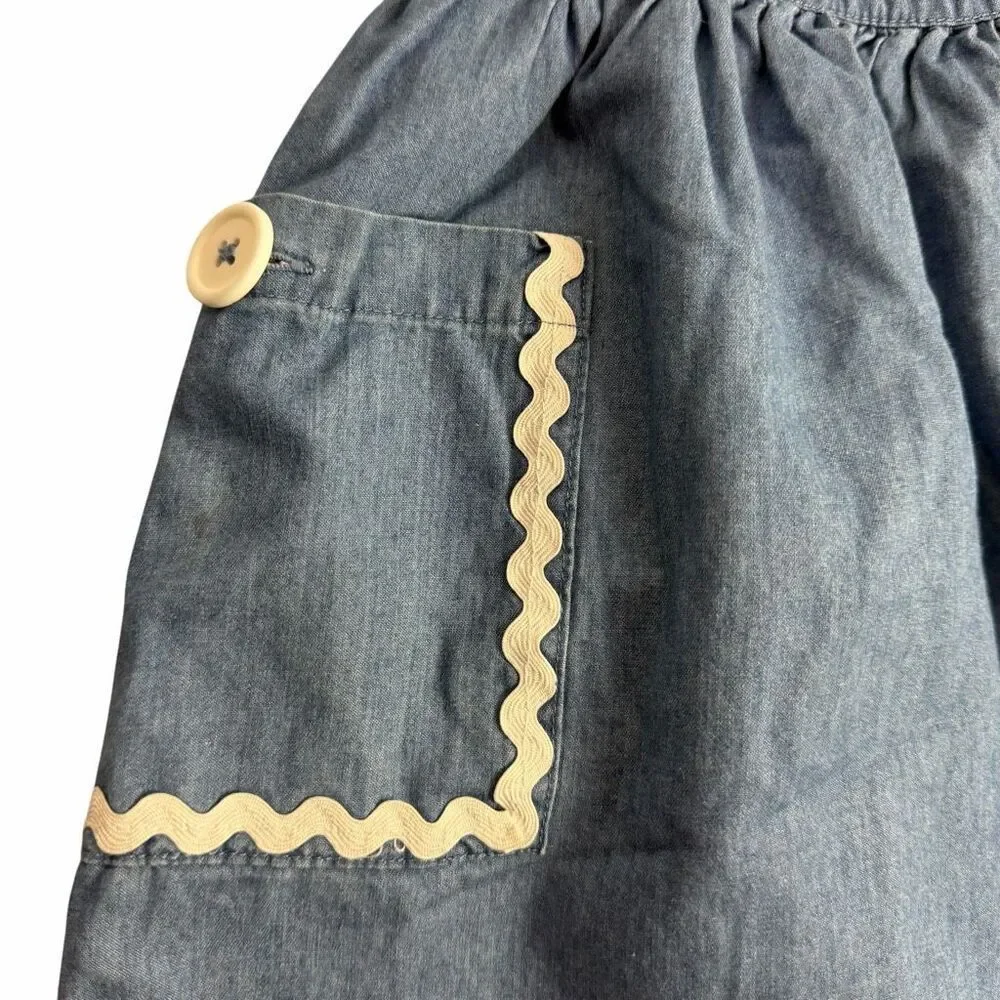 Mini Boden 7-8 Years Chambray Skirt Rick Rack Trim Pockets